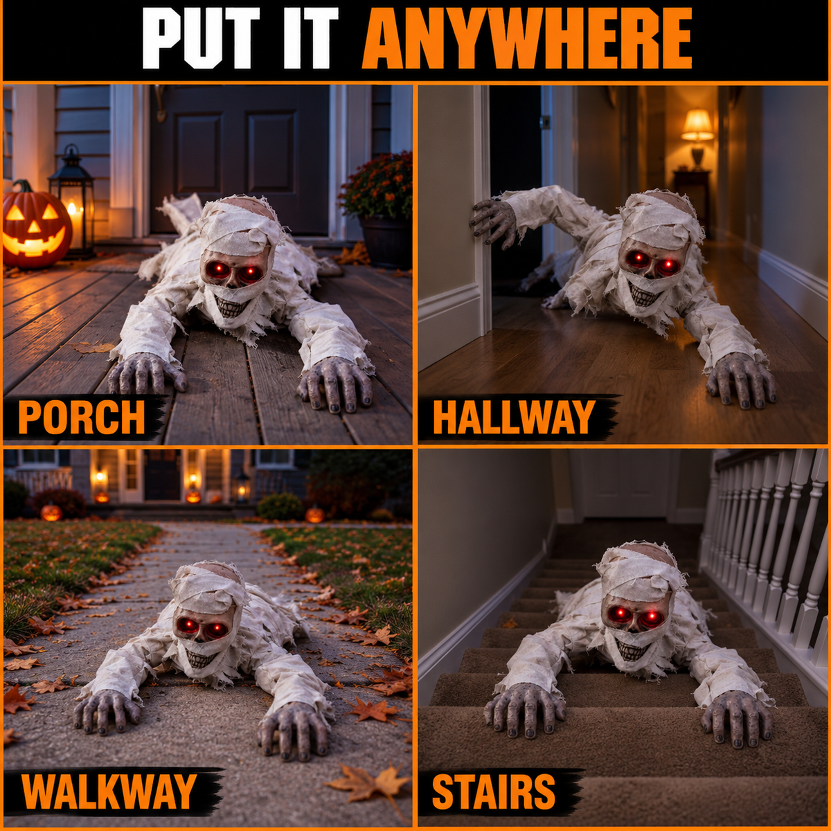 Crawling Mummy – Animated Halloween Prop with Glowing Red Eyes