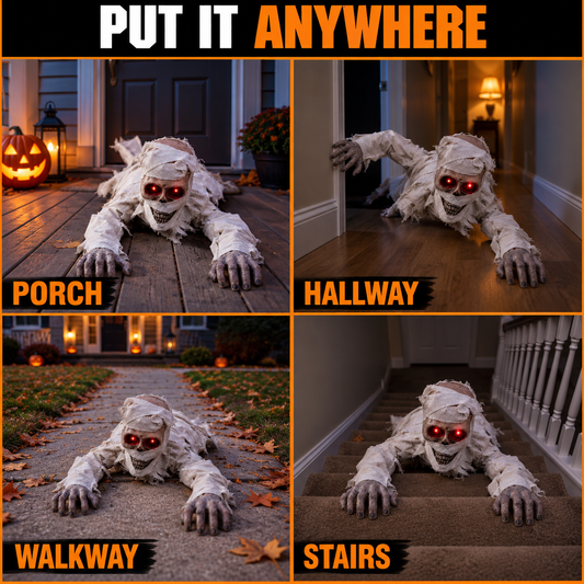 Crawling Mummy – Animated Halloween Prop with Glowing Red Eyes