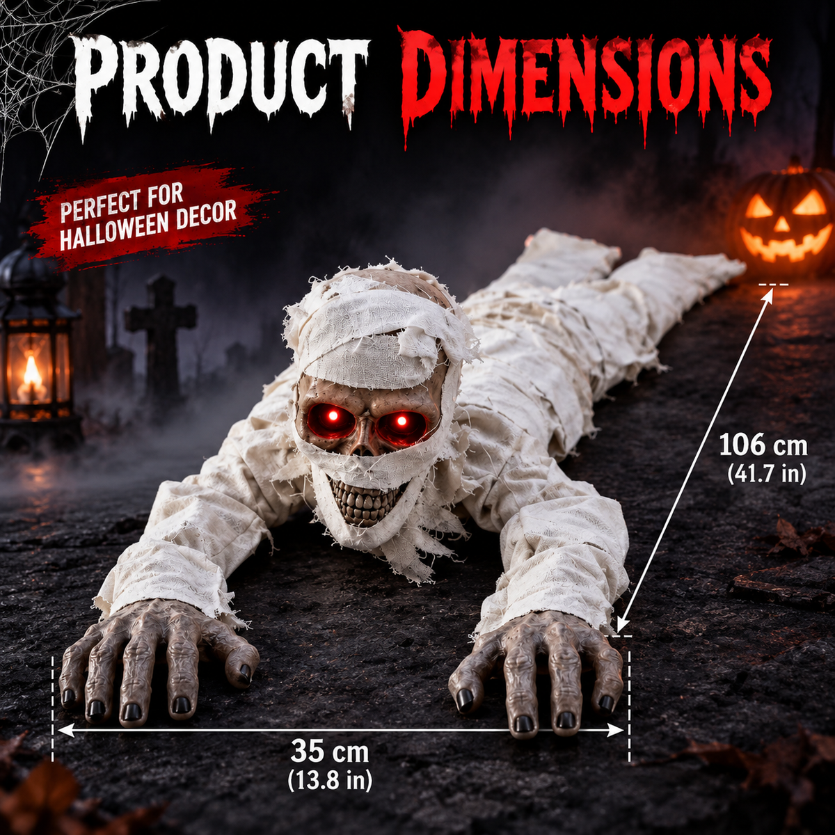 Crawling Mummy – Animated Halloween Prop with Glowing Red Eyes